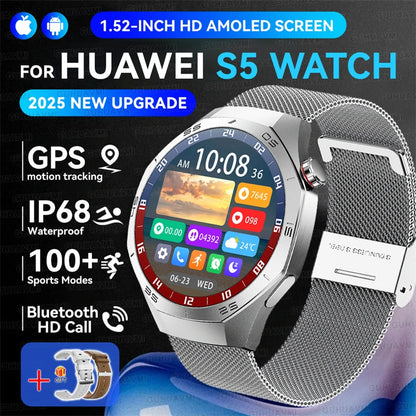 2025New For Huawei GT5 Pro Smart Watch Men HD AMOLED Screen GPS Motion trajectory HeartRate Bluetooth Call 1.52" SmartWatch IP68