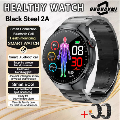 2025 New Men Health Expert Smart Watch Blood Pressure Blood Lipid Uric Acid ECG+PPG Body Temperature NFC HD Bluetooth Call Watch