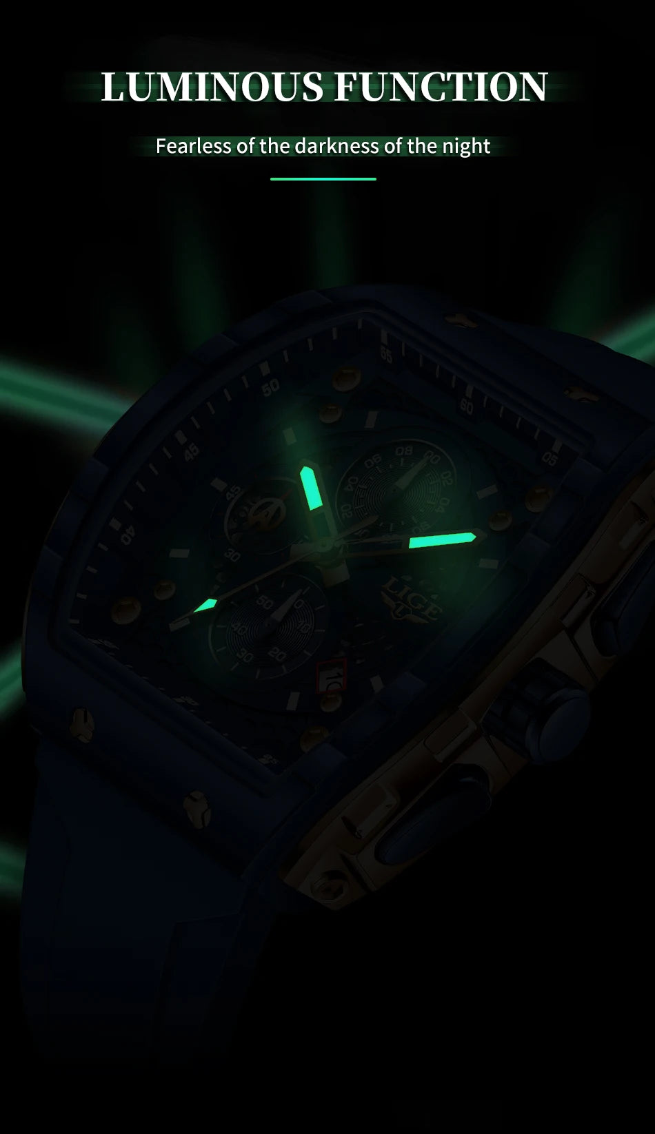 LIGE Top Brand Luxury Square Quartz Watches for Men Fashion Casual Sport 50M Waterproof Man Watch Auto Date Military Chronograph