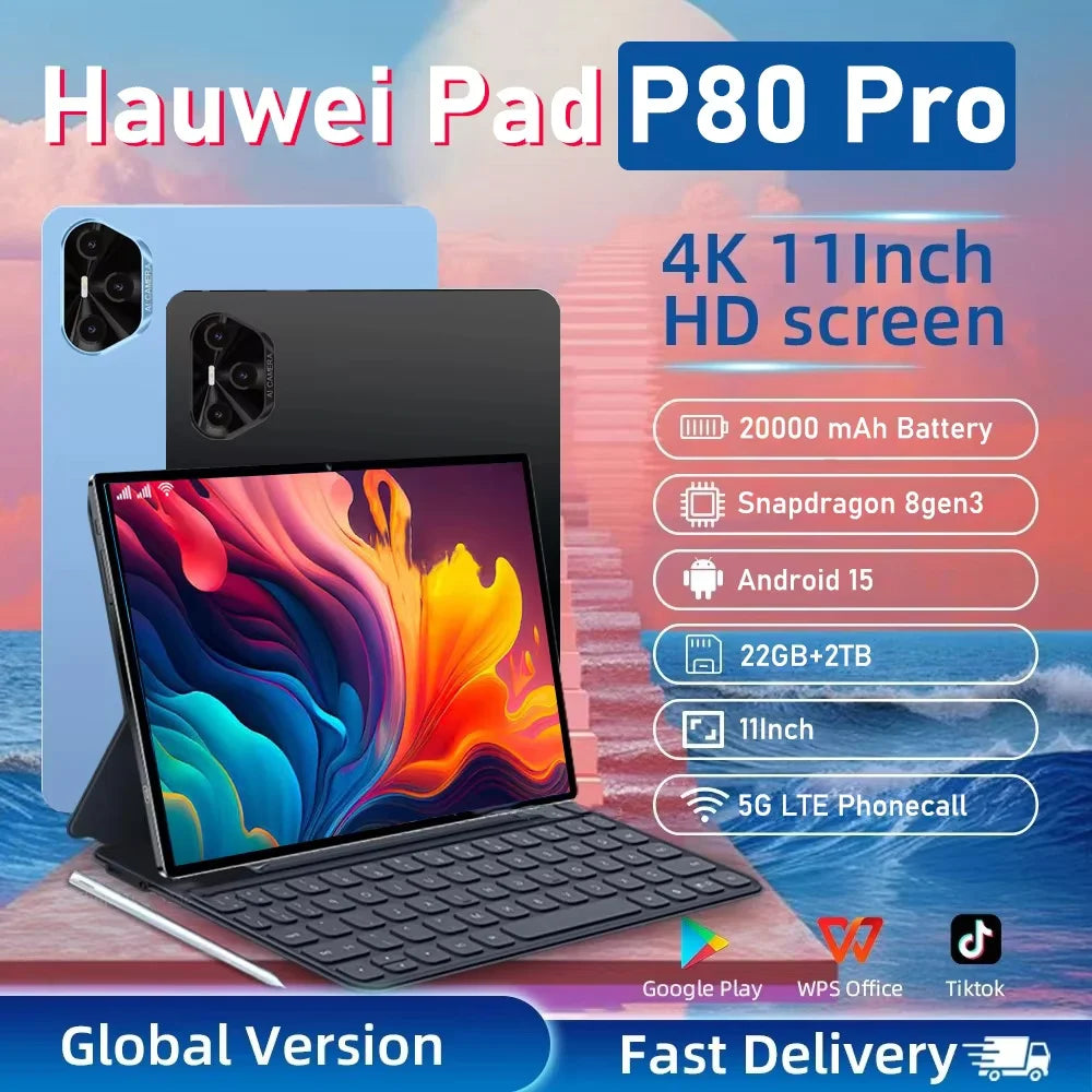 2025 NEW Gobal Version Hauwei Pad P80 Pro Tablet 11 inch HD Android 15 22GB+2TB 5G Dual SIM Call WiFi Navi GPS WPS Tablet PC
