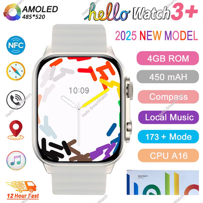 2025 Hello Watch 3 Plus Ultra Upgrade SmartWatch Original 49mm AMOLED 4G ROM NFC GPT Compass Photo Album Local Music Men Watch