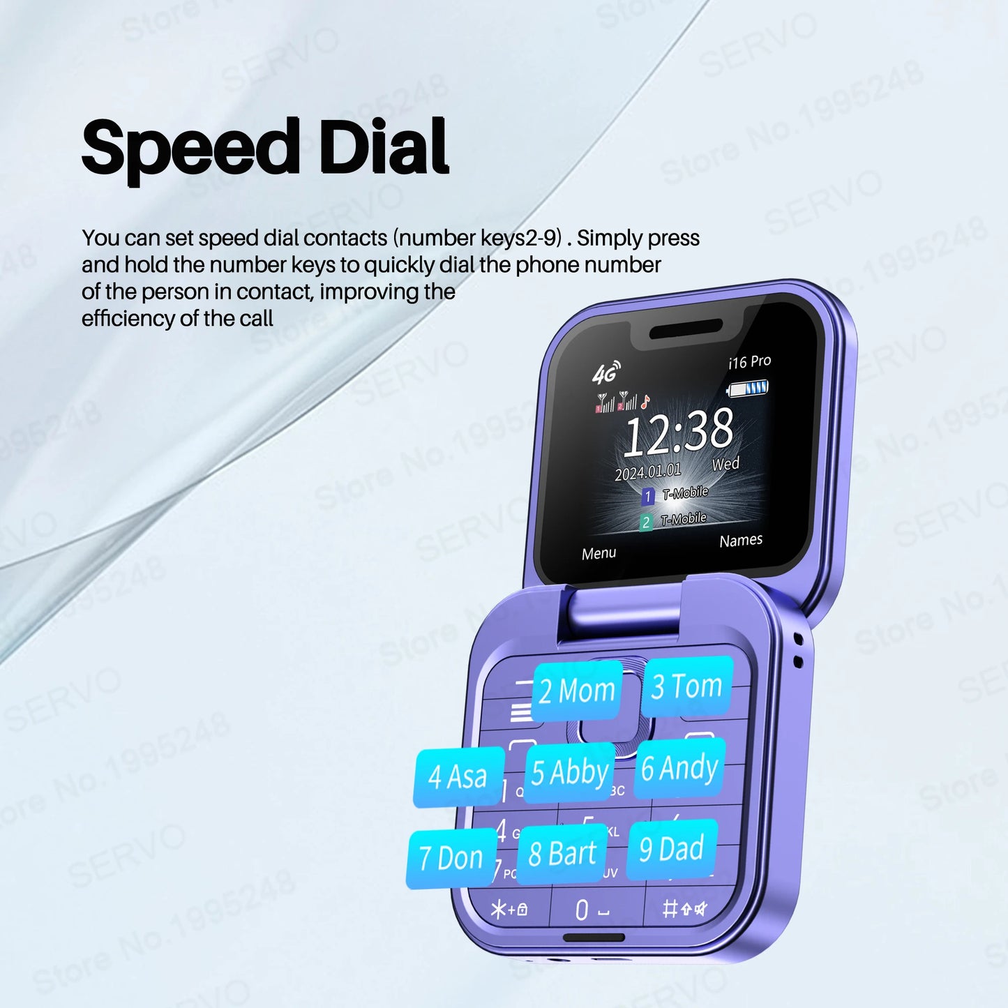 SERVO i16 Pro 2G GSM/4G LTE Network Small Flip Mobile Phone 2 SIM Standby Call Recording Speed Dial 1.77" Mini Folding Cellphone