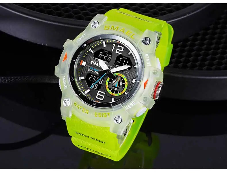 SMAEL Sport Watch Military Wristwatch for Men Alarm Stopwatch LED Digital Back Light Dual Time Display Waterproof Watch Men 8007