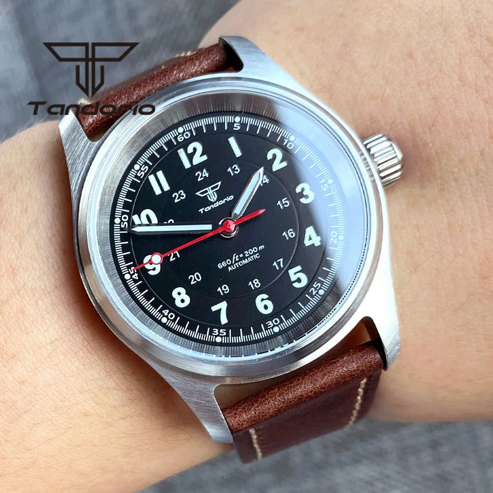 Tandorio 36mm Fashion 20BAR Automatic Dive Pilot Watch for Men Ladies NH35/PT5000/Miyota8215 Movt Sapphire Wristwatch Green Lume