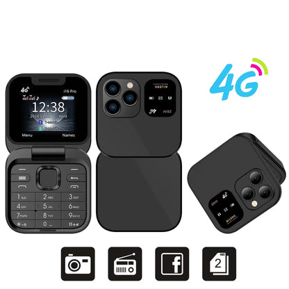 SERVO i16 Pro 2G GSM/4G LTE Network Small Flip Mobile Phone 2 SIM Standby Call Recording Speed Dial 1.77" Mini Folding Cellphone