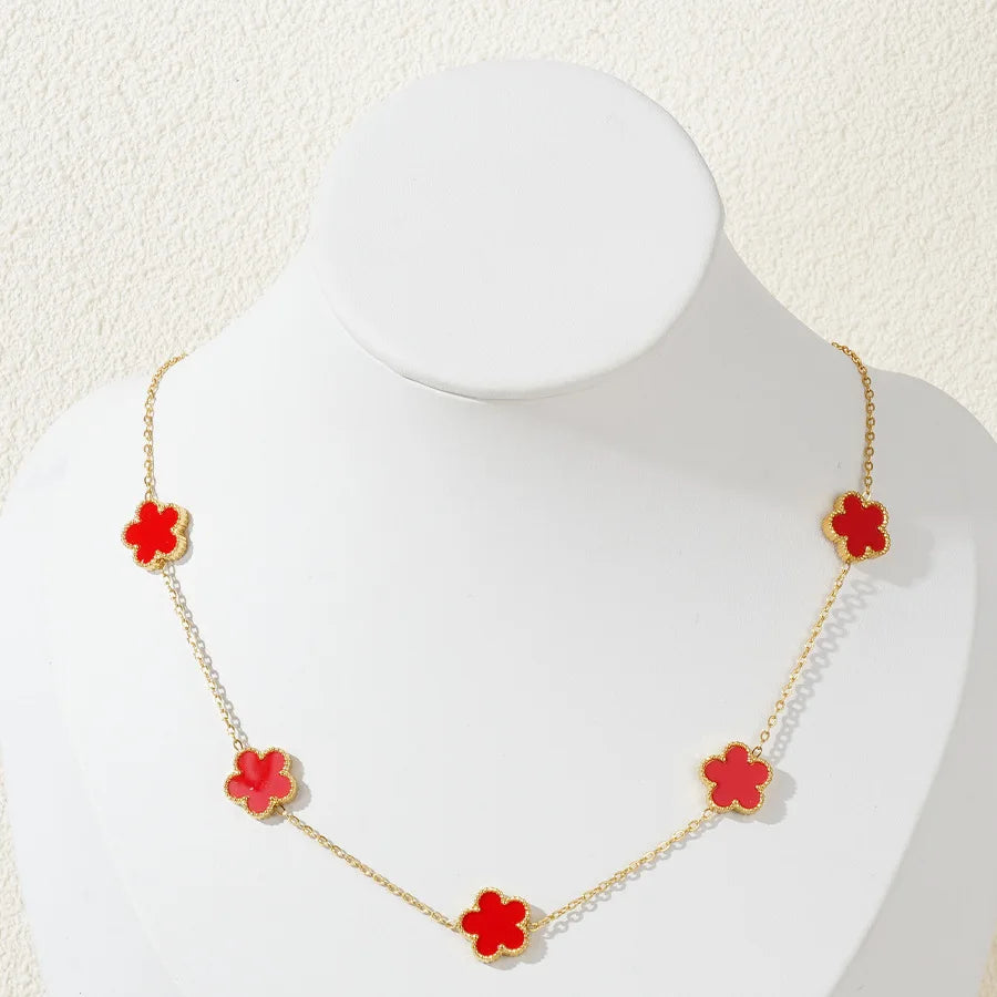 Stainless Steel Bracelet Double Sided Five Leaf Petals Flower Gold Plated Clover Women Fashion Jewelry