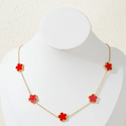 Stainless Steel Bracelet Double Sided Five Leaf Petals Flower Gold Plated Clover Women Fashion Jewelry