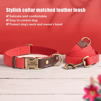 Personalized Dog Collar Leash Durable Nylon Leather Dog Buckle Collars Necklace Pet Walking Leash for Small Medium Dogs Pitbull