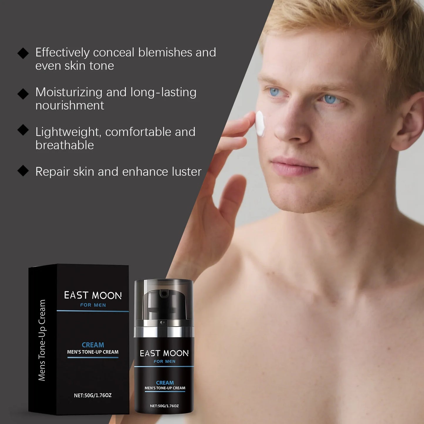 East Moon Men Tone-Up Makeup Cream Oil Control Easy Wear Nourish Brightening Dark Circles Waterproof Full Coverage Base BB Cream