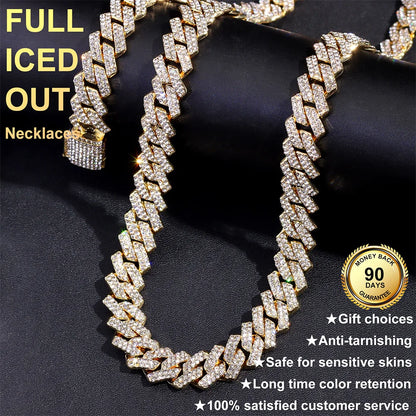 Men Women 14MM Cuban Chain AK47 Gun Pendant Necklace Iced Out AAA Rhinestone Prong Miami Cuban Link Chain Hip Hop Jewelry Gifts