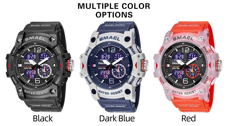 SMAEL 8007 Military Sport Watch – LED Digital Dual Time, Waterproof Men's Wristwatch