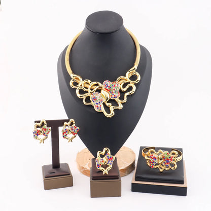 Dubai Gold Plated Jewelry Set Necklace Earrings Ring Bracelet Non-fading Jewelry Set Gift Luxury Wedding Jewelry Gift