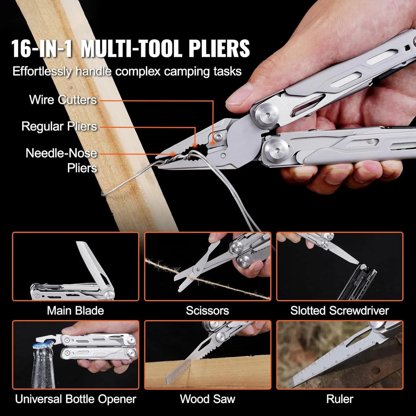 TRALOW Multi Functional Tool Pliers 28 in 1 Stainless Steel Foldable with Thread Cutter Knife Saw Screwdriver for Camping Repair