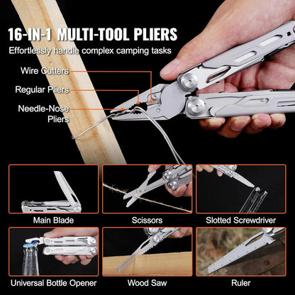 TRALOW Multi Functional Tool Pliers 28 in 1 Stainless Steel Foldable with Thread Cutter Knife Saw Screwdriver for Camping Repair