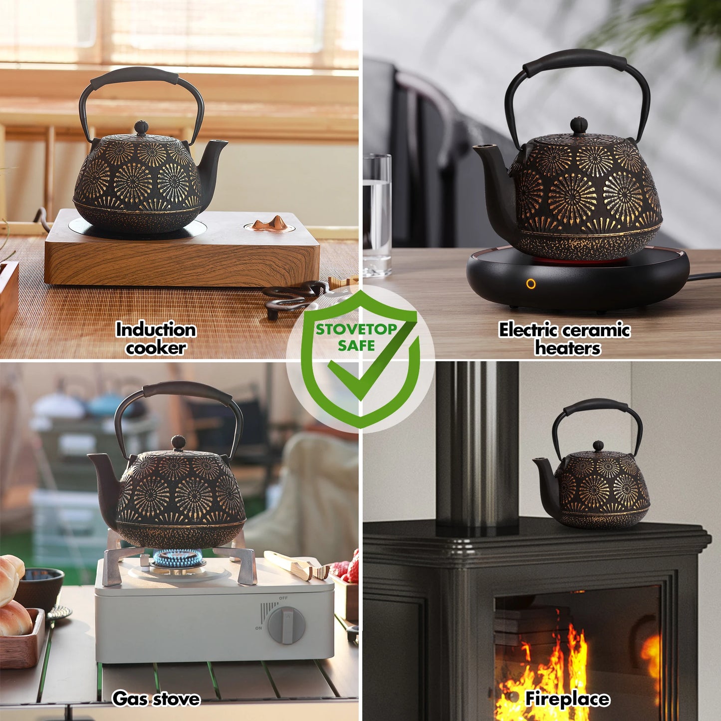 Cast Iron Teapot, Sakura Design Japanese Tea Pot for Loose Leaf Coatewith Enameled Interior, 1200ml Green