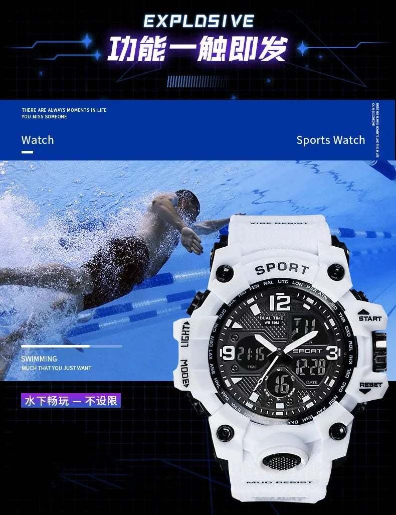 Hot shopping Teenage Men's Junior High School Student Fashion Trend Black Technology Sports Glow Men's Electronic Watch