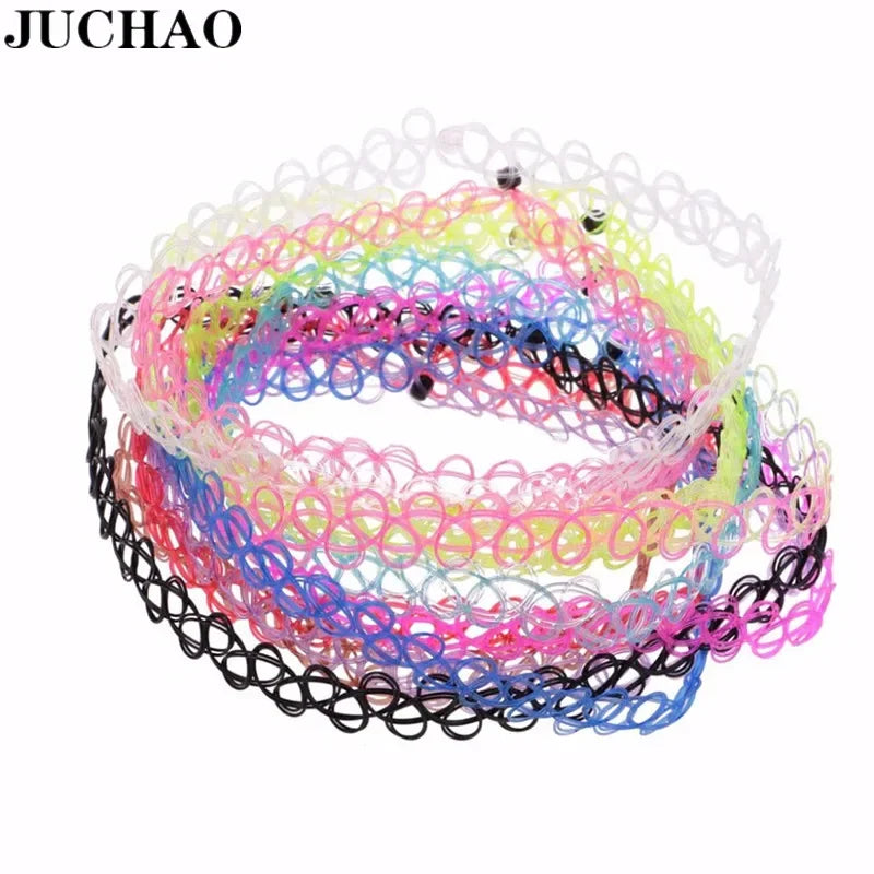 JUCHAO New Collares Vintage Stretch Tattoo Choker Necklaces For Women Girl Charm Gothic Elastic Necklace Female Wedding Gift