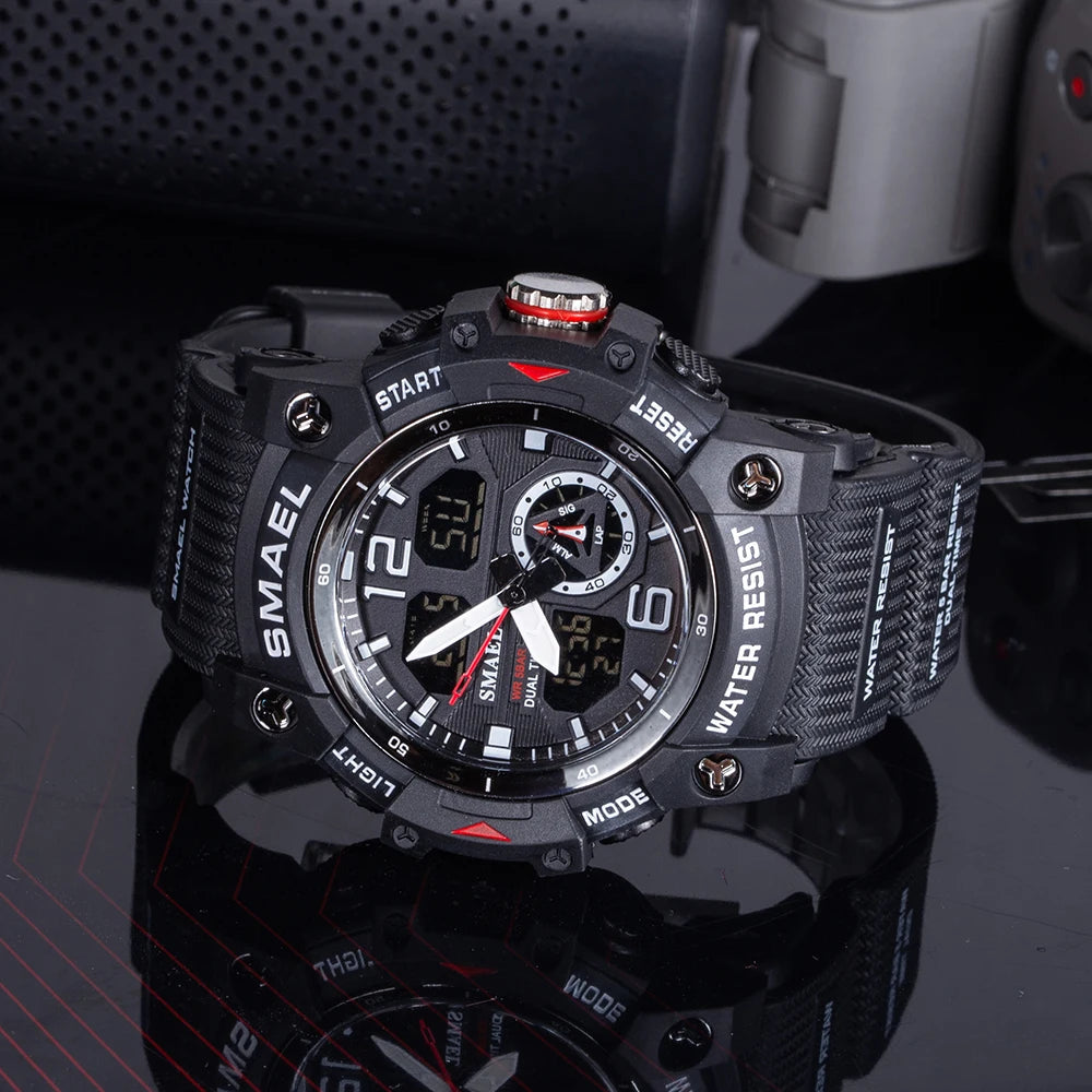 SMAEL 8007 Military Sport Watch – LED Digital Dual Time, Waterproof Men's Wristwatch