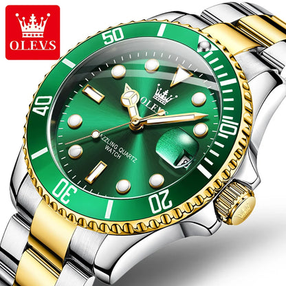 OLEVS Couple Watch Luxury Top Original Quartz Watches Stainless Steel Lover's Wristwatch for Men Women Green Water Ghost Series