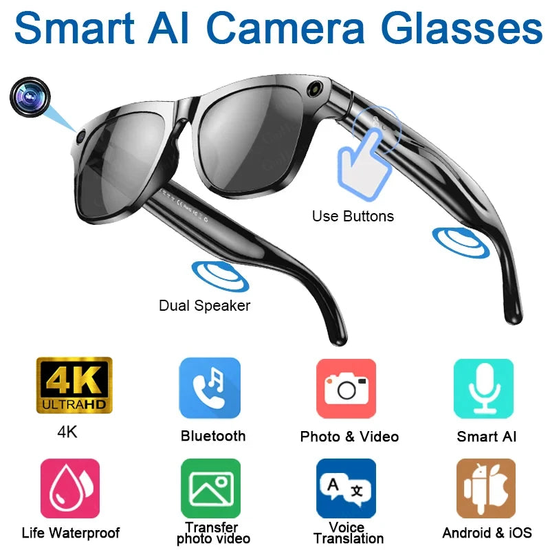 XIAOMI 4K HD AI Smart Glasses Chat 260Mah Battery Voice Assistant Control GPT 100MP Camera Bluetooth Call  Smart Glasses