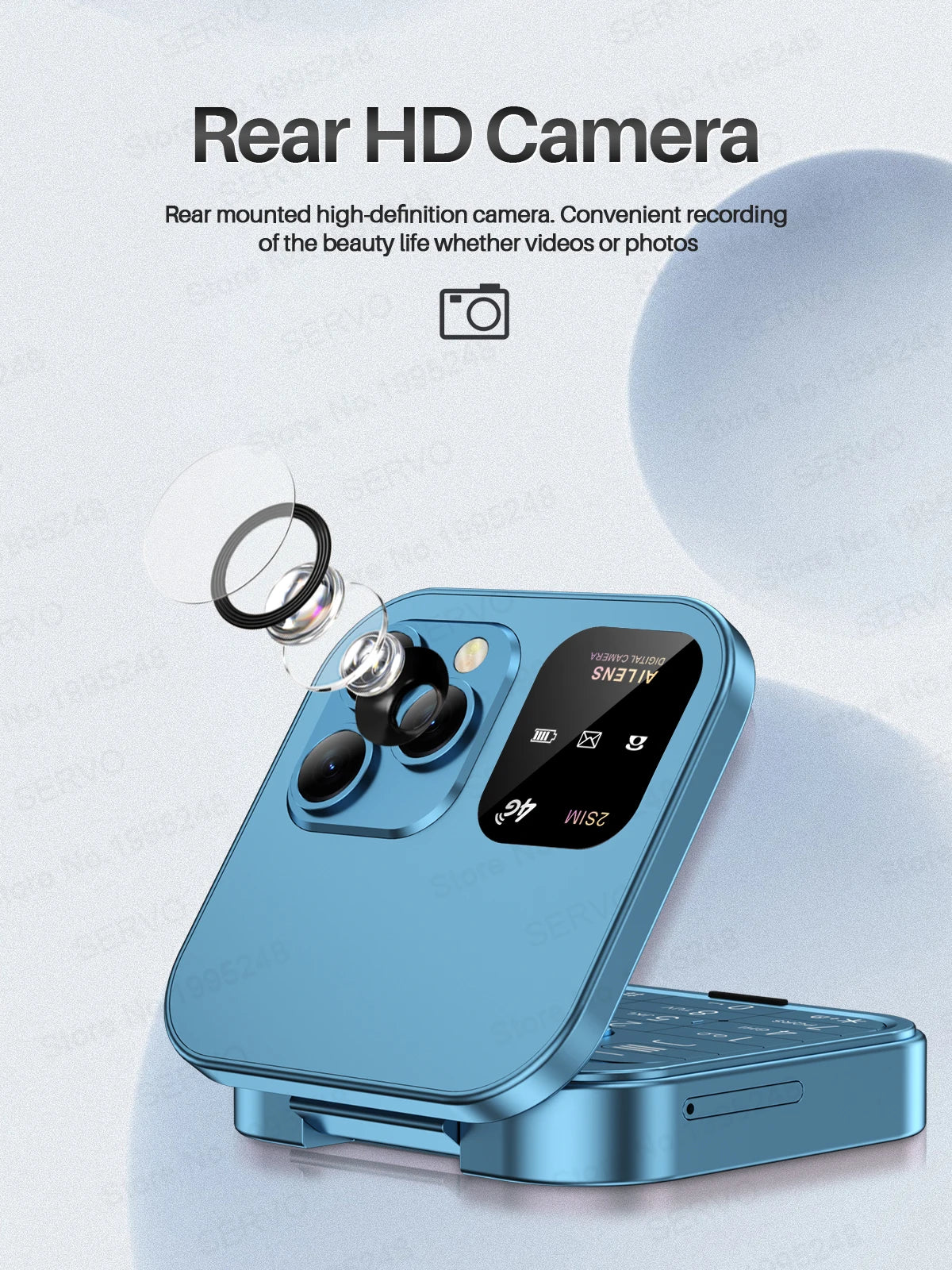 SERVO i16 Pro 2G GSM/4G LTE Network Small Flip Mobile Phone 2 SIM Standby Call Recording Speed Dial 1.77" Mini Folding Cellphone