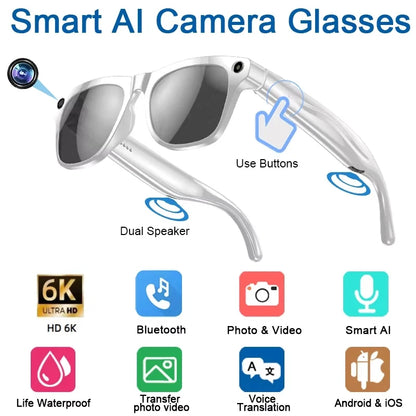 XIAOMI Ai Smart Glasses Camera 6K HD Mini Camera Bluetooth Call Voice Assistant Control Smart Sports Wearable Camera Glasses
