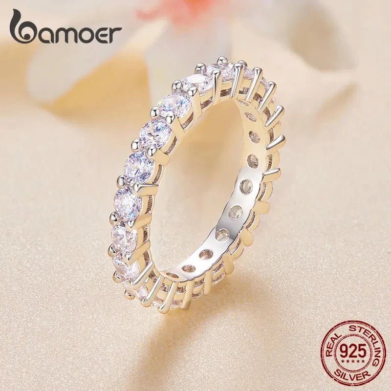 BAMOER Moissanite Ring Full Eternity Band for Women 925 Sterling Silver Diamond Wedding Engagement Ring