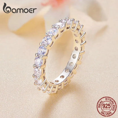 BAMOER Moissanite Ring Full Eternity Band for Women 925 Sterling Silver Diamond Wedding Engagement Ring