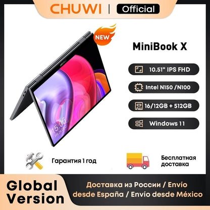 CHUWI MiniBook X 2-in-1 Laptop Tablet – Intel N150/N100, 16GB RAM, 512GB SSD, Windows 11