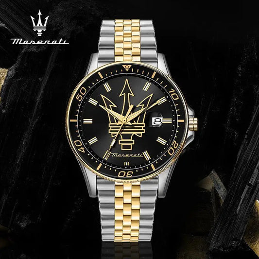 Original Maserati watches men's luxury fashion trends in Europe and America Shi Ying watches luminous gold steel strap.