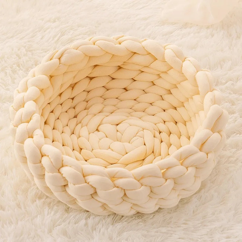 Weave Pet Nest Thick Line Dog Kennel Diameter 30-60cm Warm Detachable Washable Round Cat Bed Four Seasons Available Pet Supplies