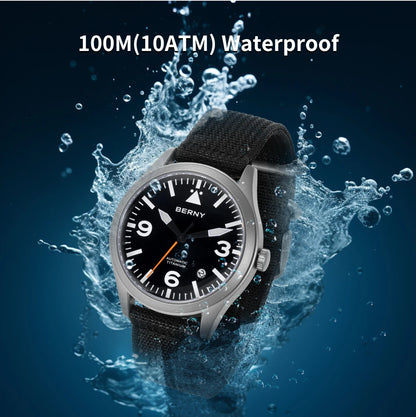 BERNY Pilot Titanium Automatic Watch for Men Sapphire AR Coated 10Bar Supper Luminous Men Wristwatch Sports Aviation Men Watches