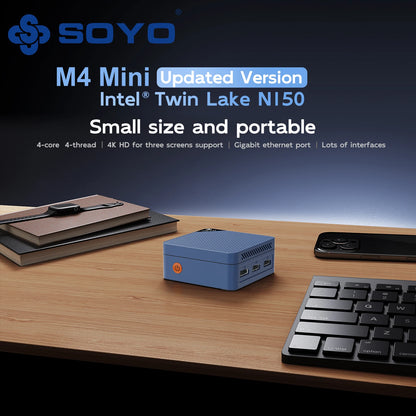SOYO M4 Mini Mini PC Intel Twin Lake N150 CPU Mini Gaming Computer 12GB DDR5 512GB RAM Windows 11 Pro WiFi5 BT5.2 Type-C USB3.2