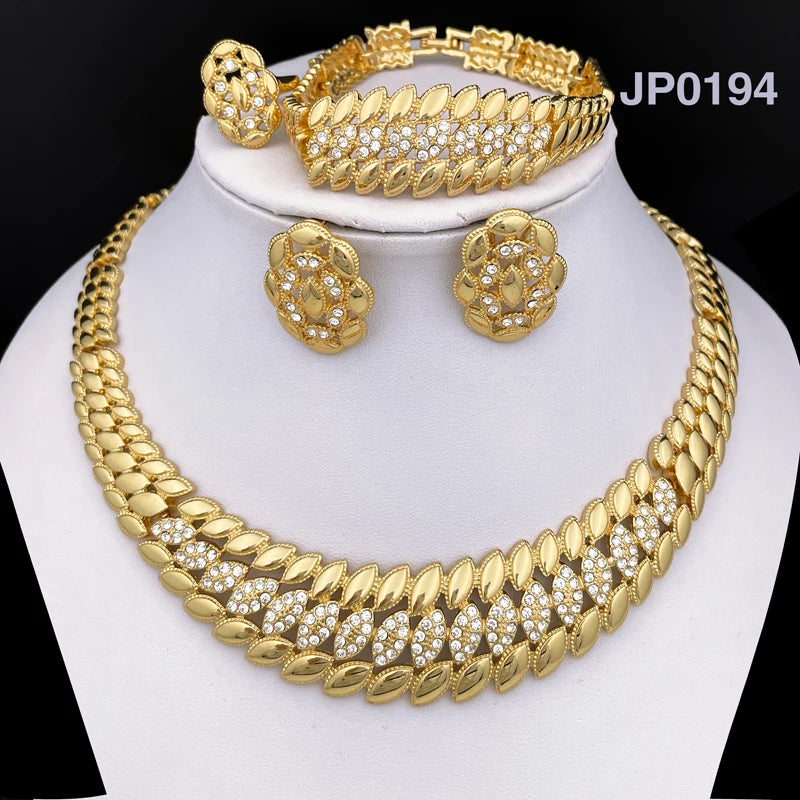 High Quality Dubai Gold Plated Jewelry Set For Women Luxury Design Spike Necklace Earrings Bracelet Ring For Weeding Party Gift