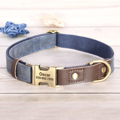 Personalized Dog Collar Leash Durable Nylon Leather Dog Buckle Collars Necklace Pet Walking Leash for Small Medium Dogs Pitbull