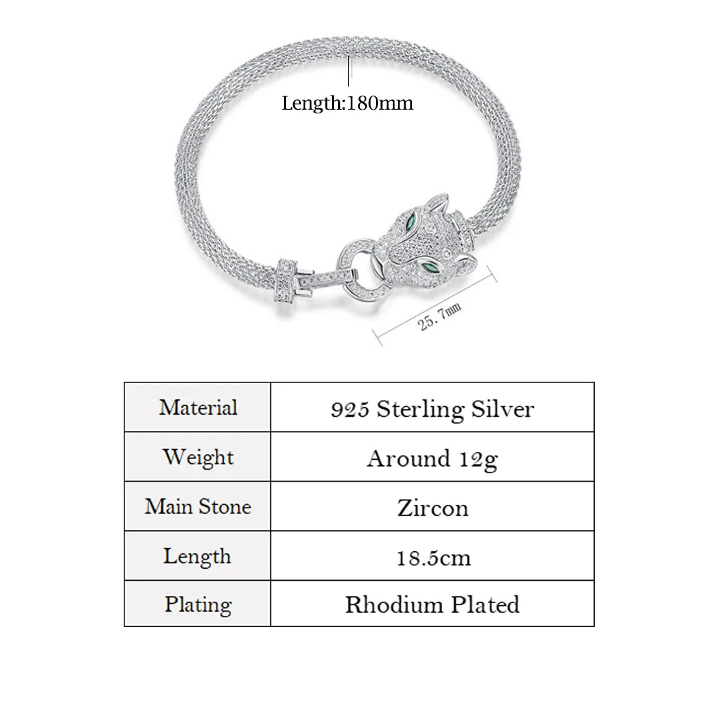 ALLNOEL 100% 925 Silver Bracelet For Women Hollow Leopard Head Panther Snake New Year Gifts Hip Hop Animal Jewelry Wholesale