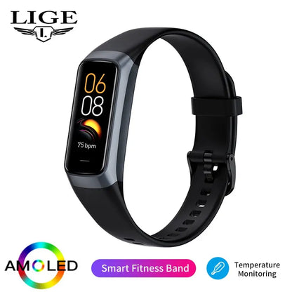 LIGE Amoled Smart Watch Men 2023 Smart Band Women Heart Rate Blood Smartwartch Waterproof Smart Bracelet Sport Fitness Tracker