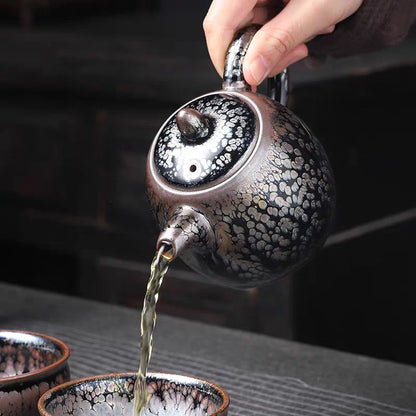 Jianzhan 340ml Tenmokus Teapot Chinese Ancient Style Craft Ceramic Tea Pot Natural oilspot Glaze intangible cultural heritage