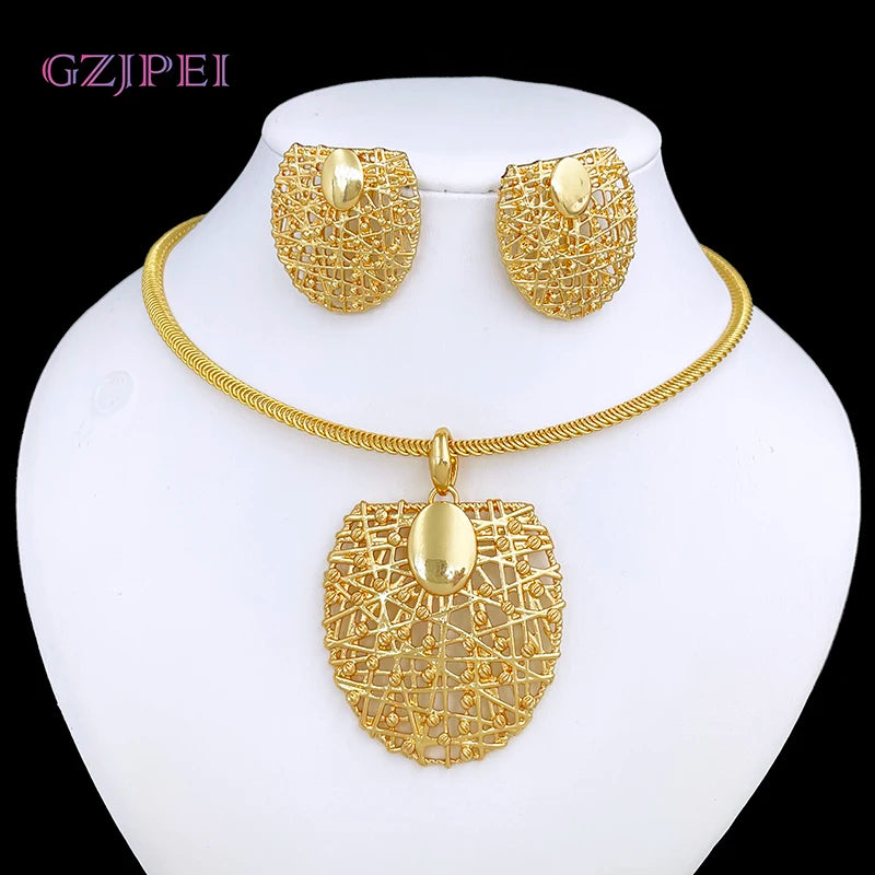 Gold Plated Choker Necklace & Earrings Set for Women – 3pcs