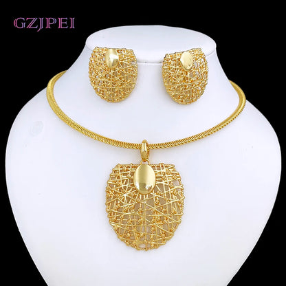 Gold Plated Choker Necklace & Earrings Set for Women – 3pcs