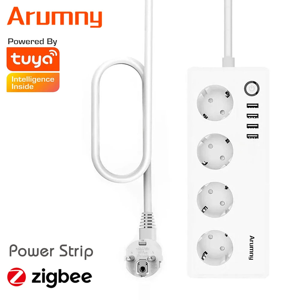 Arumny EU Plug Zigbee Power Strip Tuya Smart Life Zigbee2mqtt 1.8m Extension cord Alexa Google Assistant Voice Controll 16A 220V