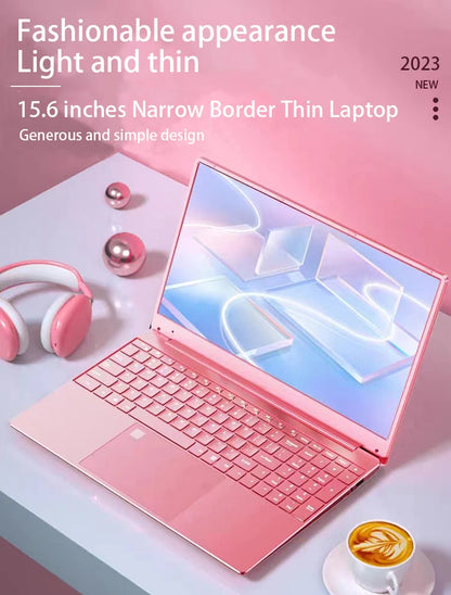 2025 Pink Laptop Windows 11 Office Education Gaming Notebook 15.6“11th Gen Intel Celeron N5095 16G RAM 1T Dual WiFi Narrow Side