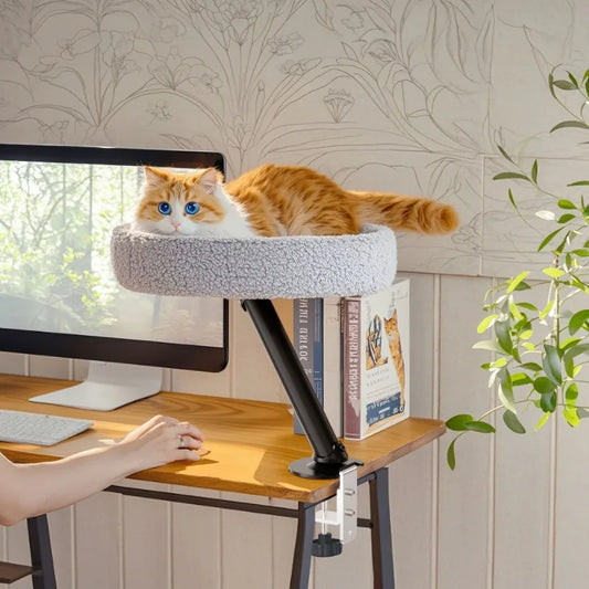 Soft Round Desktop Cat Bed Adjustable Height Comfortable Indoor Pet Nest for Kitten Office Desk Cat Climbing Frame