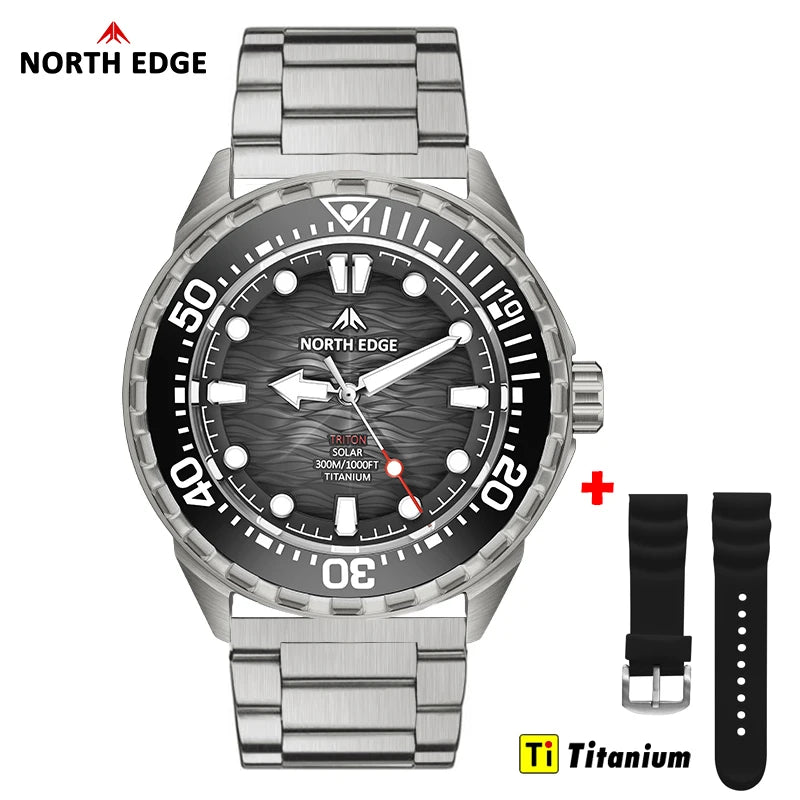 NORTH EDGE TRITON-TI Titanium Solar Diving Watch – 300M Waterproof, 180-Day Power Reserve
