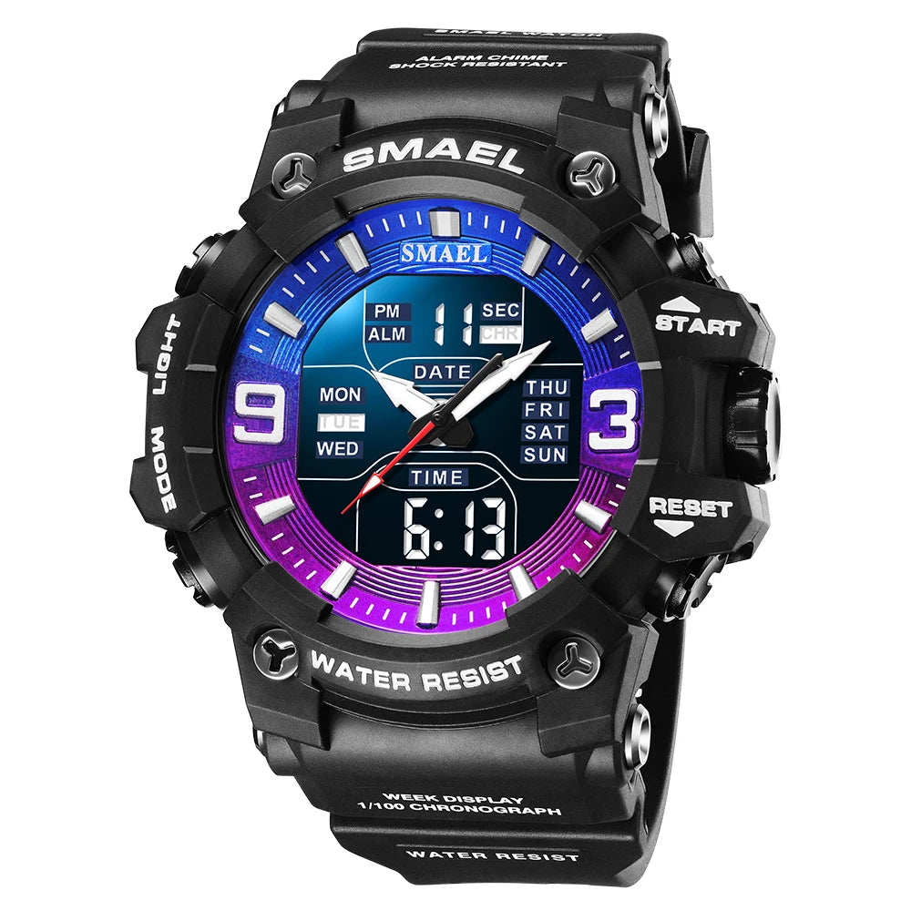 SMAEL 8049 Watch Sport LED Light Alarm Clock Dual Time Display WaterproofWeek Auto Date Wristwatches Quartz