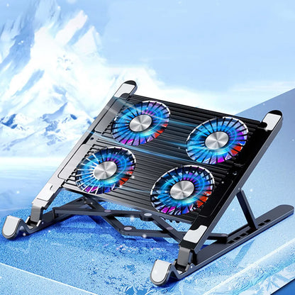 New Foldable Laptop Cooler Base Stand Portable Adjustable Notebook Stand for 13-17.3 Inch Laptop with 2/4 Fans