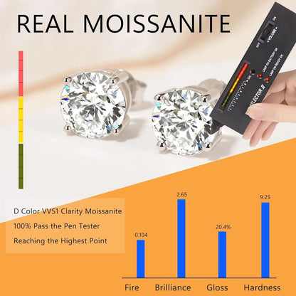 BAMOER 4 Prongs Moissanite Earrings for Women Solid 925 Sterling Silver 2CT VVS1 Lab Diamond Sparkling Classic Wedding Jewelry