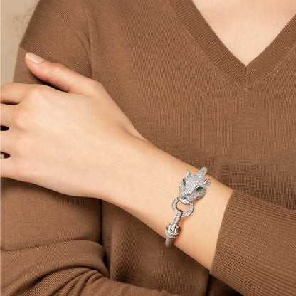 ALLNOEL 100% 925 Silver Bracelet For Women Hollow Leopard Head Panther Snake New Year Gifts Hip Hop Animal Jewelry Wholesale