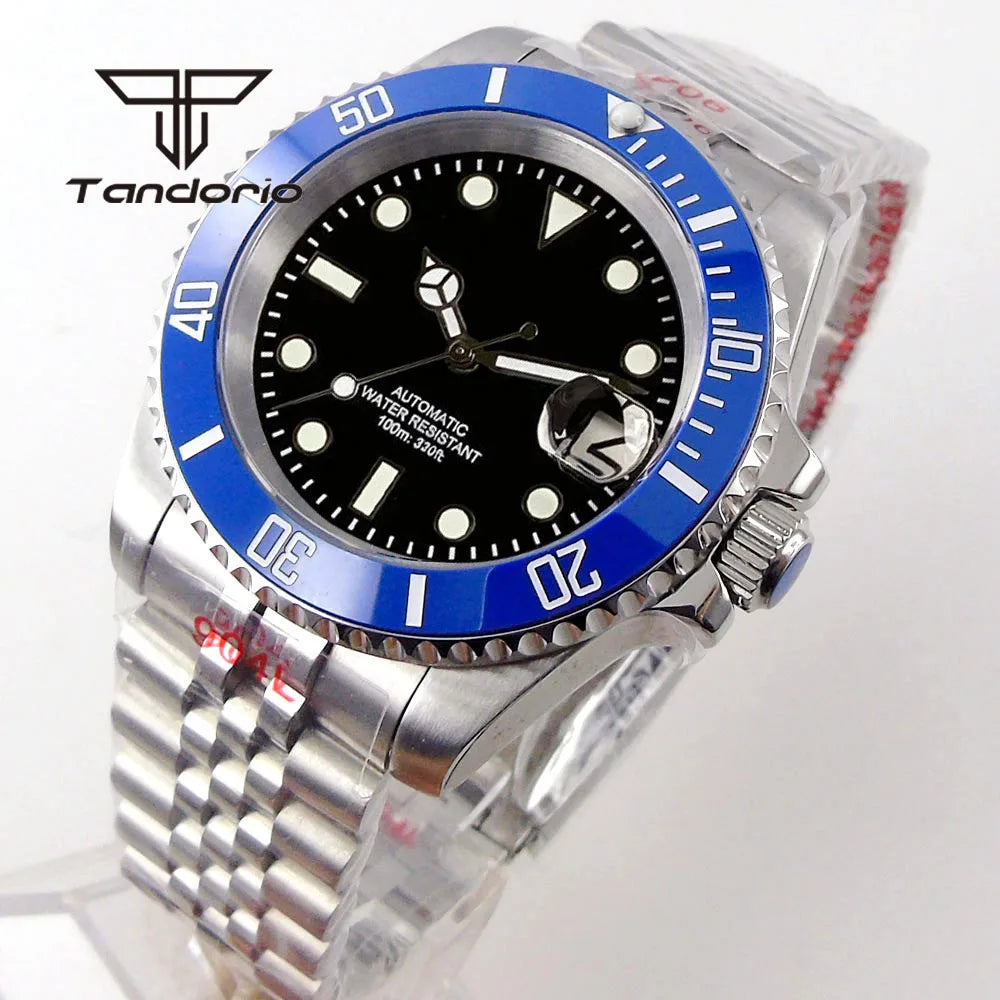 Tandorio NH35A Date Stainless Steel 40mm Dive Automatic Men Watch Sapphire Crystal Rotating Bezel Luminous Mechanical Wristwatch
