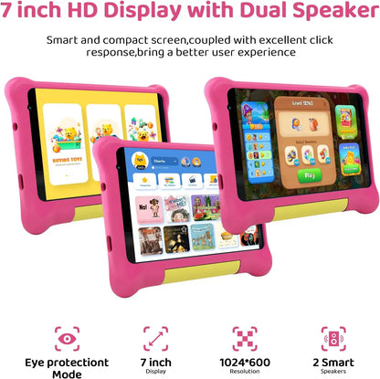 URAO Kids Tablet 7 Inch Android 13 Tablets Quad Core 5GB RAM 32GB ROM 2500mAh Dual Camera Bluetooth WiFi Parental Control PC Pad